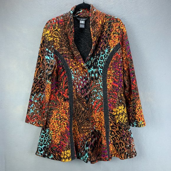 Ali Miles Jackets & Blazers - Ali Miles Jacket Womens Medium Black Button Up Knit Stretch Colorful Long Sleeve